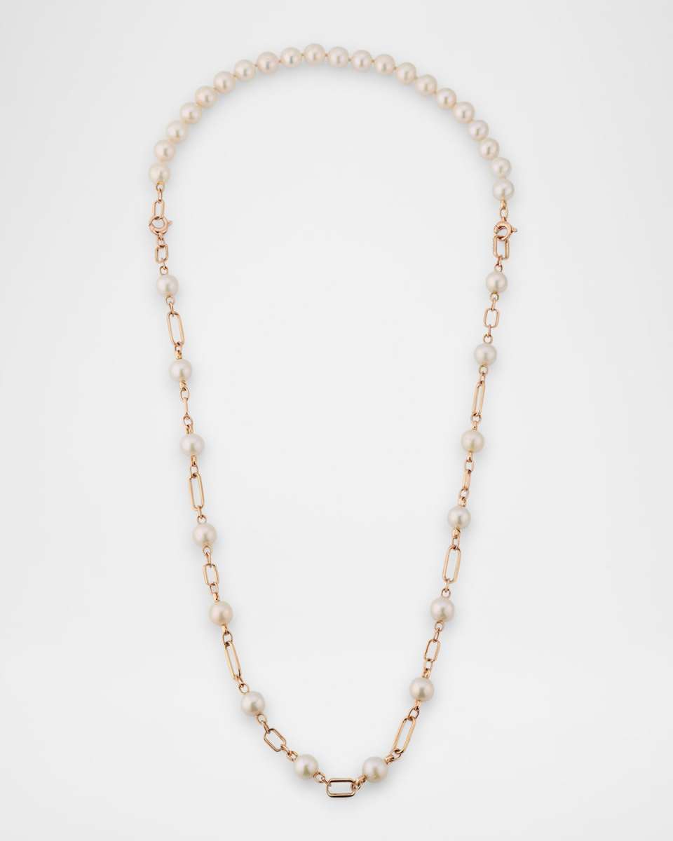 Aurum 18K Rose Gold Diamond and Freshwater Pearl Necklace, 25.5"L